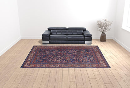 4' X 6' Red Blue And Tan Floral Power Loom Area Rug