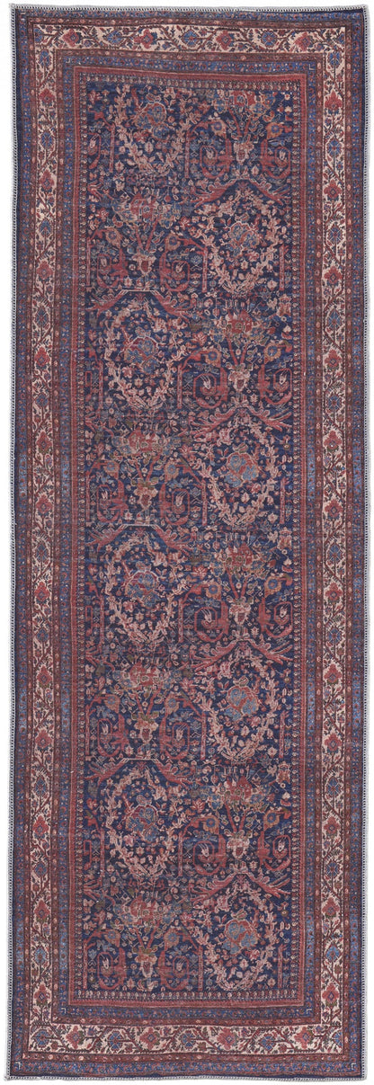 4' X 6' Red Blue And Tan Floral Power Loom Area Rug