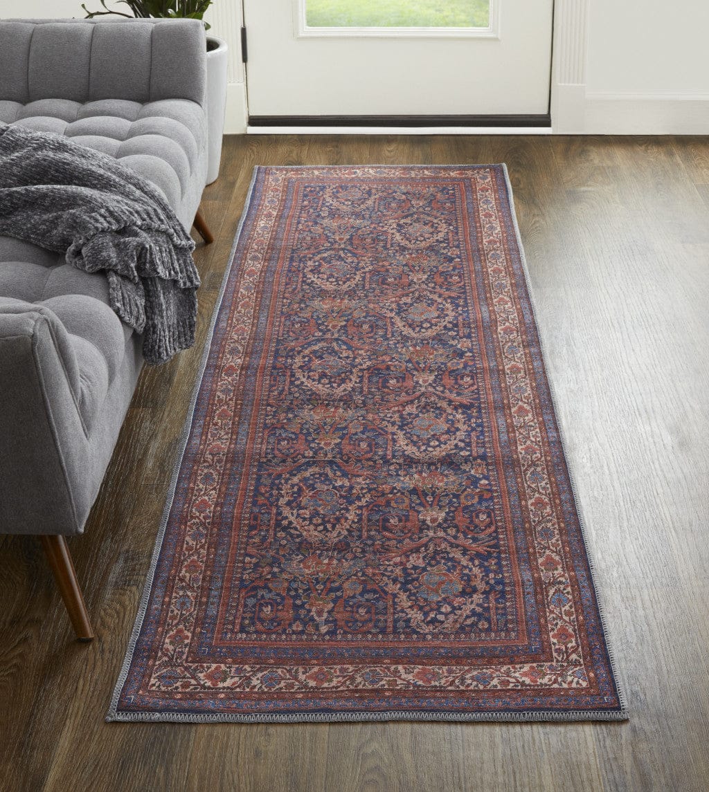 4' X 6' Red Blue And Tan Floral Power Loom Area Rug