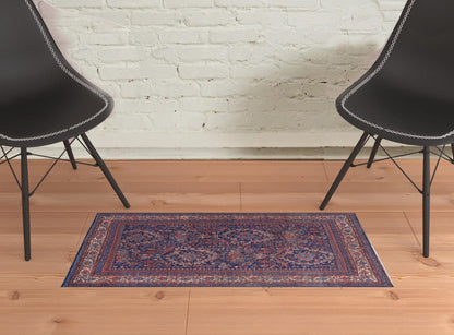 4' X 6' Red Blue And Tan Floral Power Loom Area Rug