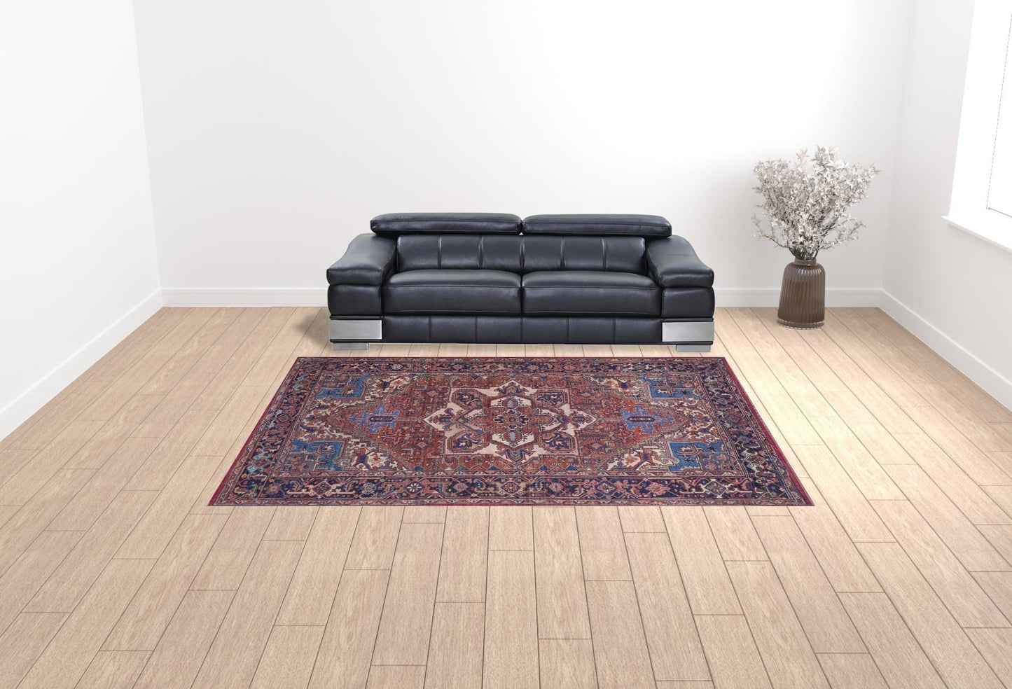 4' X 6' Red Tan And Blue Floral Power Loom Area Rug