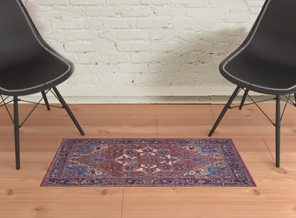 4' X 6' Red Tan And Blue Floral Power Loom Area Rug