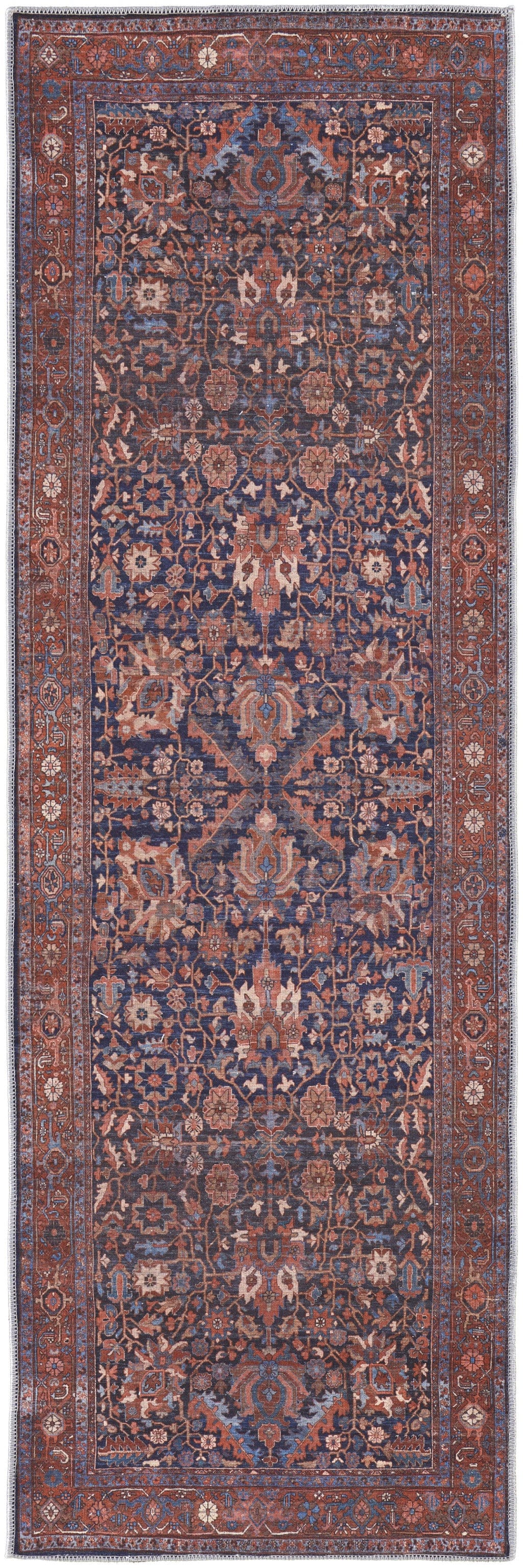 4' X 6' Red Orange And Blue Floral Power Loom Area Rug