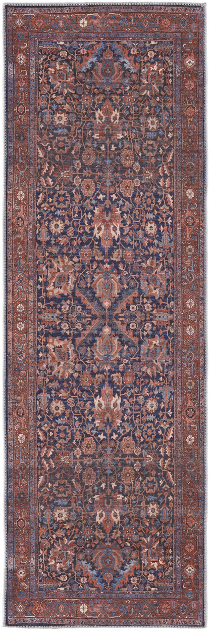 4' X 6' Red Orange And Blue Floral Power Loom Area Rug