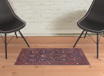 4' X 6' Red Orange And Blue Floral Power Loom Area Rug