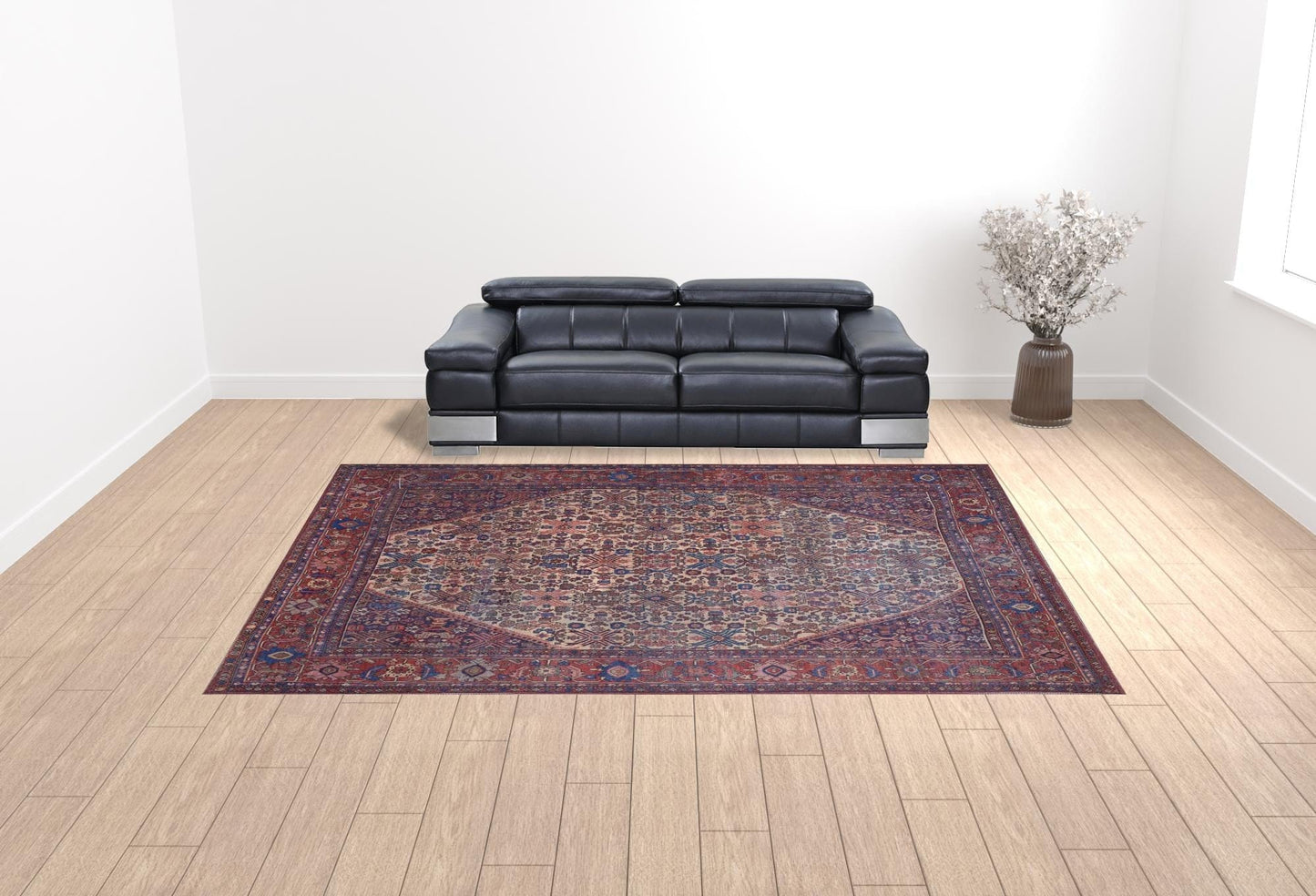 4' X 6' Red Tan And Blue Floral Power Loom Area Rug