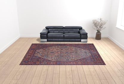 4' X 6' Red Tan And Blue Floral Power Loom Area Rug