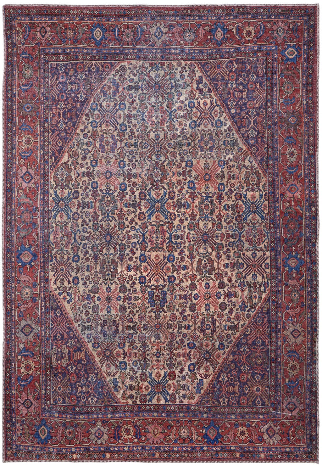4' X 6' Red Tan And Blue Floral Power Loom Area Rug