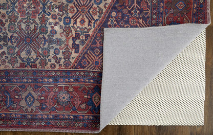 4' X 6' Red Tan And Blue Floral Power Loom Area Rug