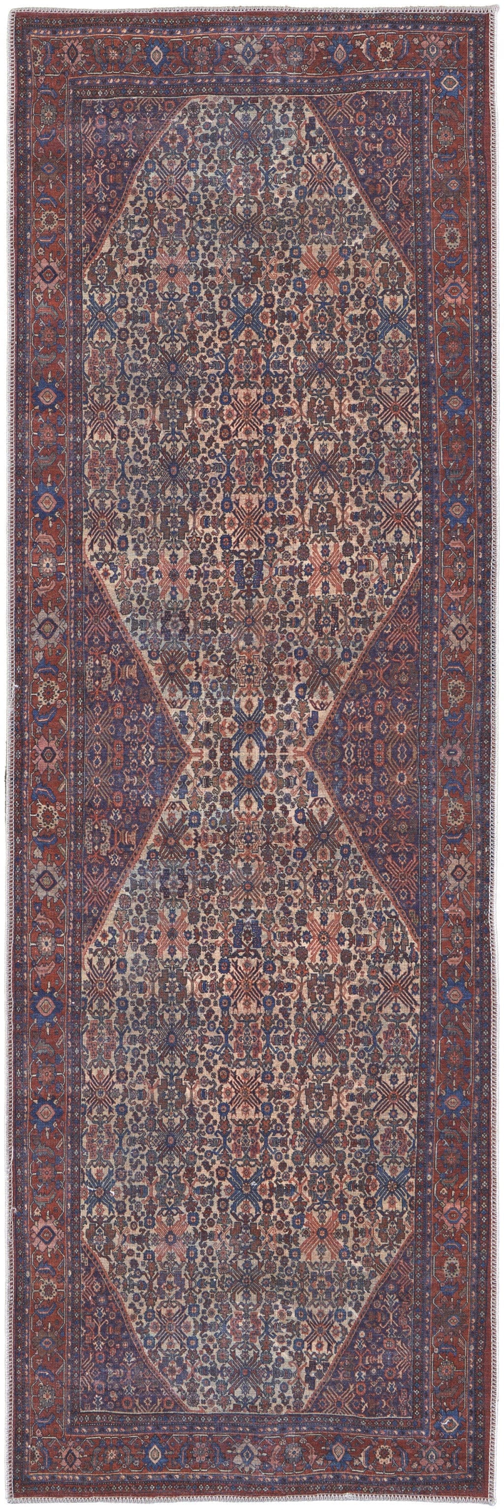 4' X 6' Red Tan And Blue Floral Power Loom Area Rug