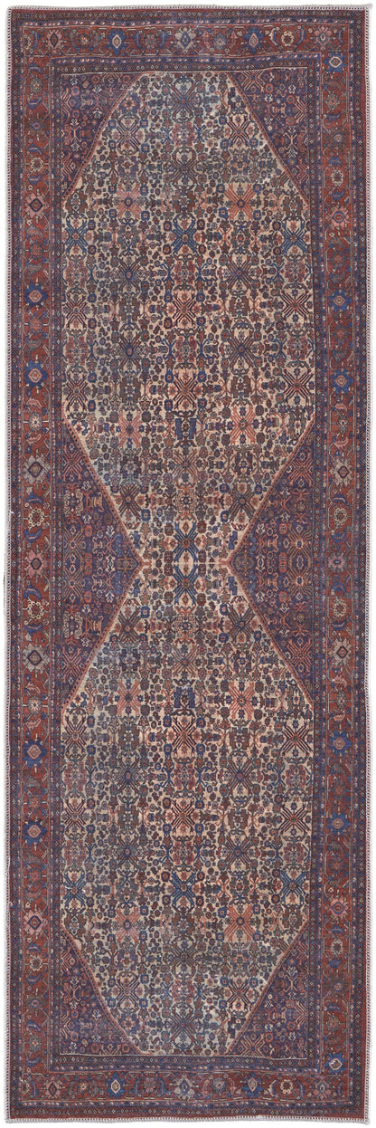 4' X 6' Red Tan And Blue Floral Power Loom Area Rug