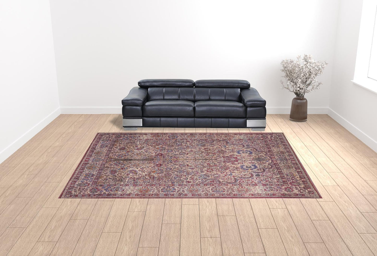 4' X 6' Red Tan And Pink Floral Power Loom Area Rug