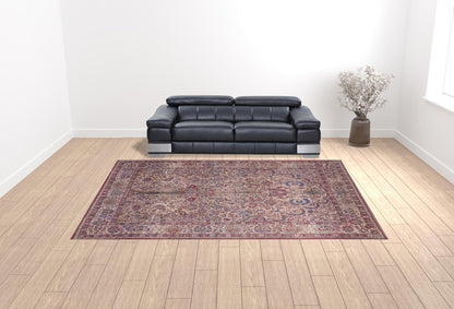 4' X 6' Red Tan And Pink Floral Power Loom Area Rug