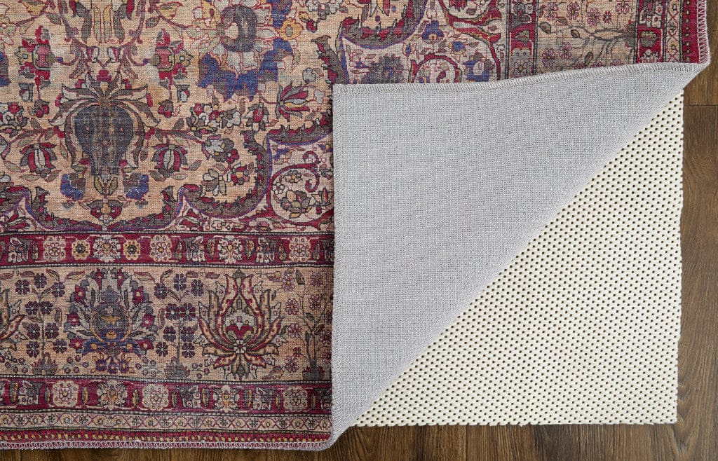 4' X 6' Red Tan And Pink Floral Power Loom Area Rug