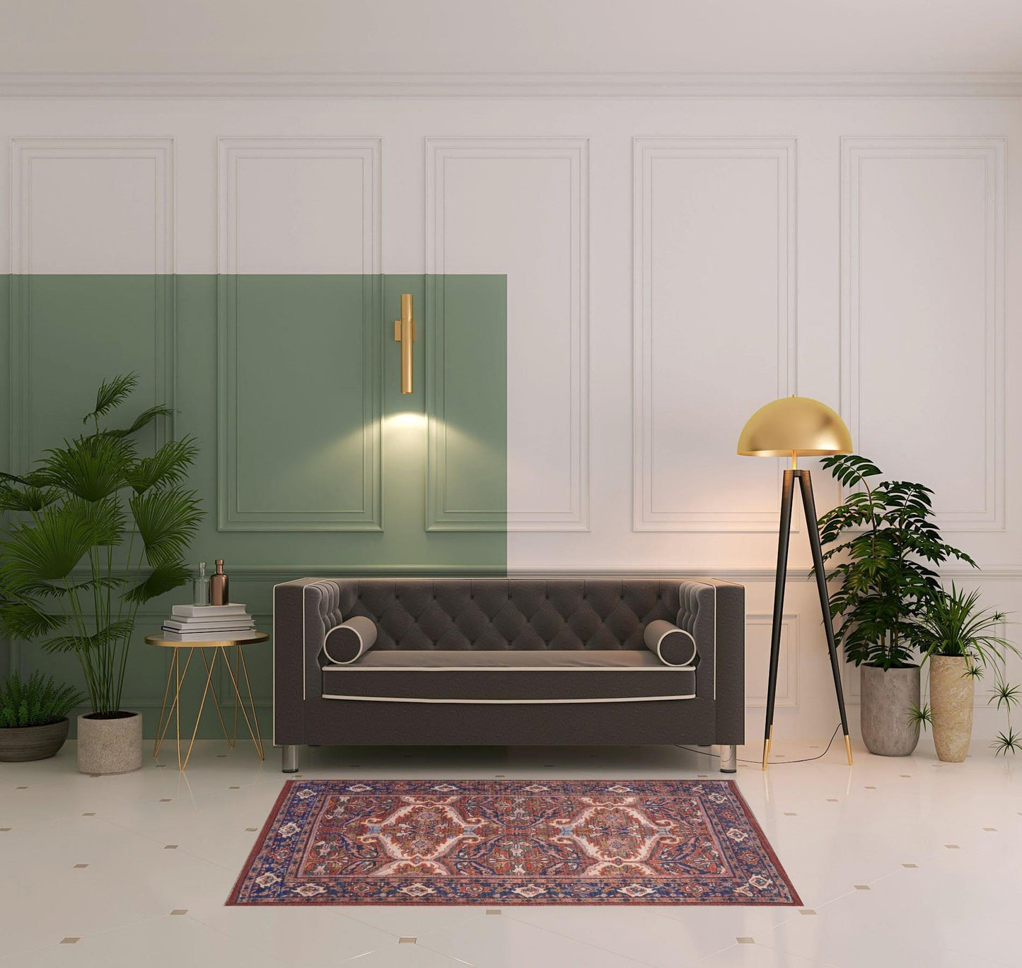 4' X 6' Red Tan And Blue Floral Power Loom Area Rug