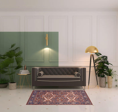 4' X 6' Red Tan And Blue Floral Power Loom Area Rug