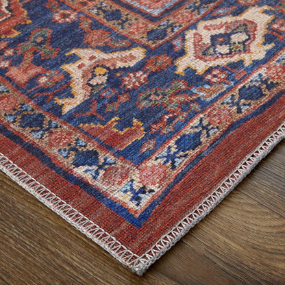 4' X 6' Red Tan And Blue Floral Power Loom Area Rug