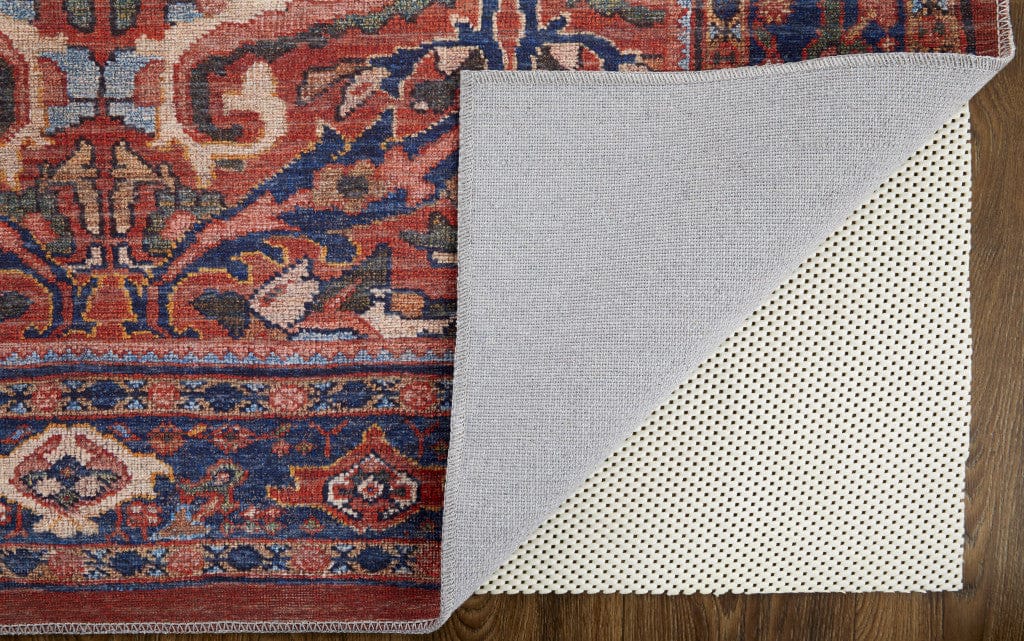 4' X 6' Red Tan And Blue Floral Power Loom Area Rug