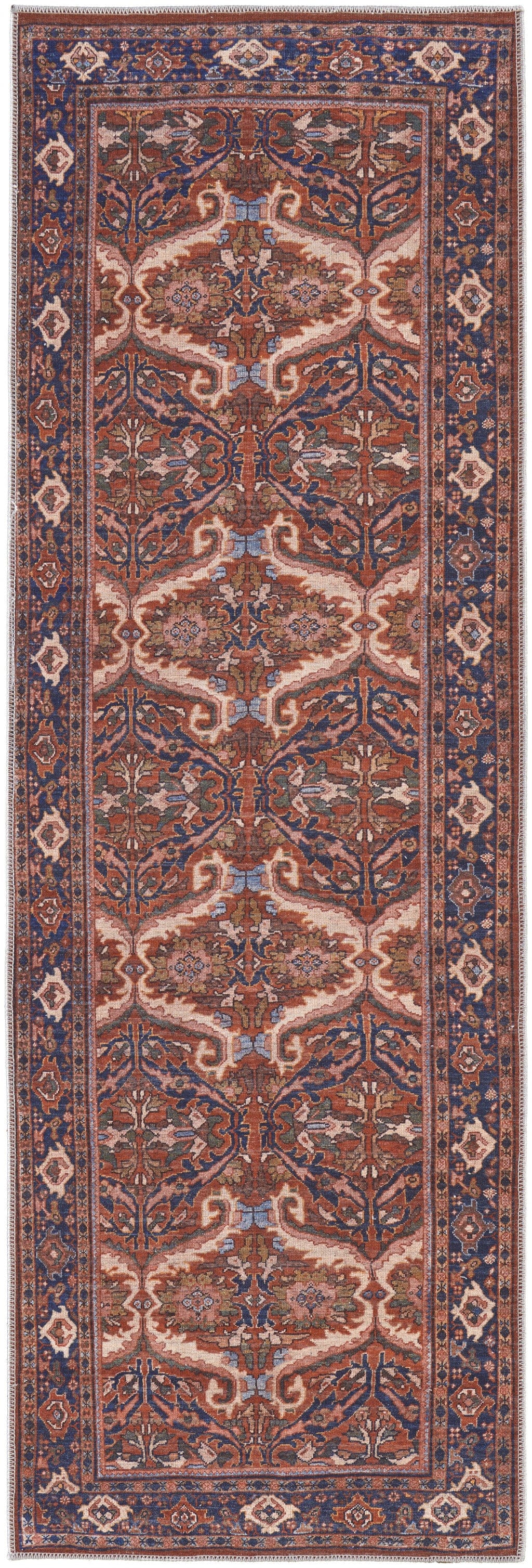 4' X 6' Red Tan And Blue Floral Power Loom Area Rug