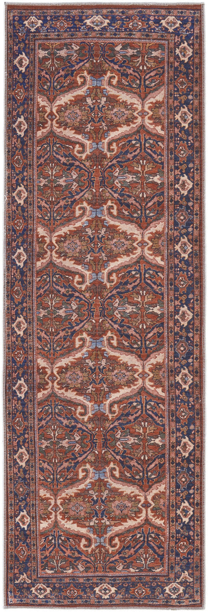 4' X 6' Red Tan And Blue Floral Power Loom Area Rug