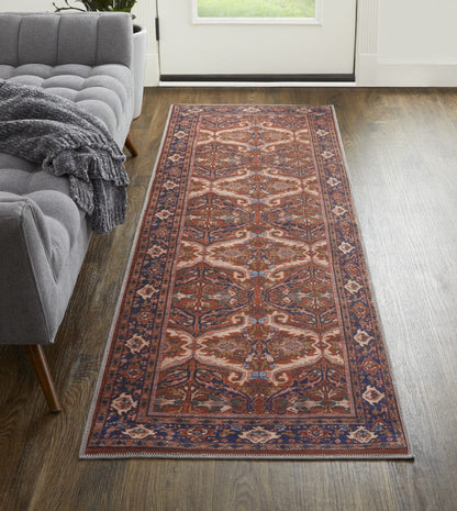 4' X 6' Red Tan And Blue Floral Power Loom Area Rug