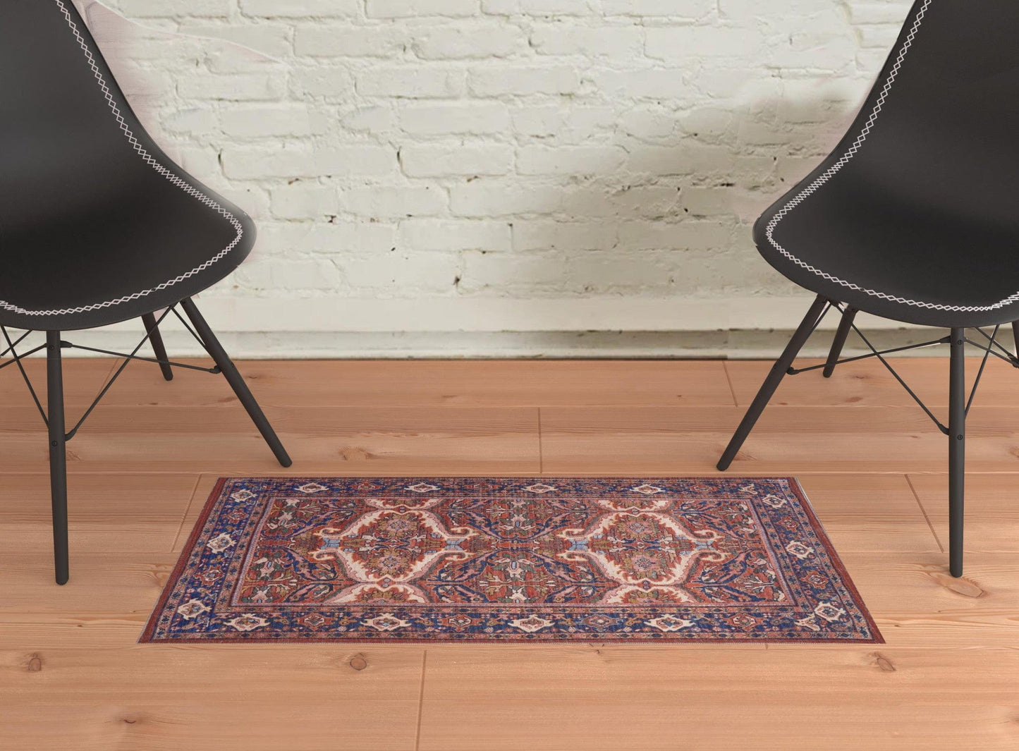 4' X 6' Red Tan And Blue Floral Power Loom Area Rug