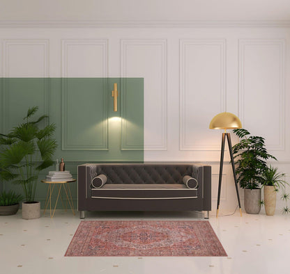 4' X 6' Red Tan And Pink Floral Power Loom Area Rug