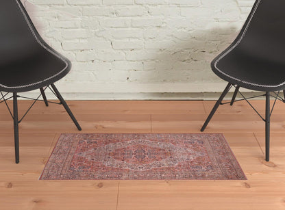 4' X 6' Red Tan And Pink Floral Power Loom Area Rug