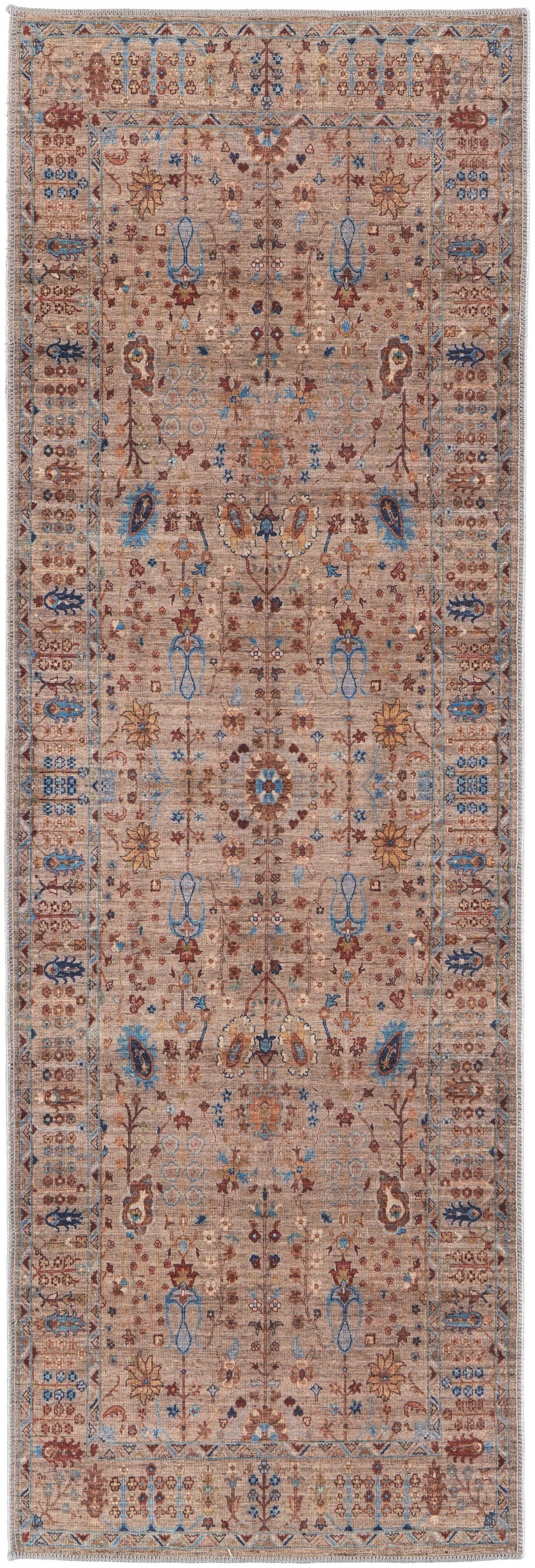 4' X 6' Tan Pink And Blue Floral Power Loom Area Rug