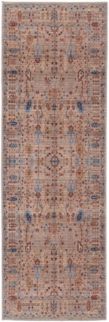 4' X 6' Tan Pink And Blue Floral Power Loom Area Rug