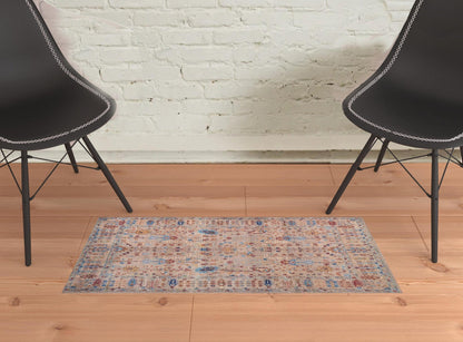 4' X 6' Tan Pink And Blue Floral Power Loom Area Rug