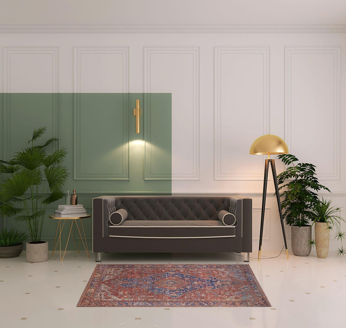 4' X 6' Red Tan And Blue Floral Power Loom Area Rug