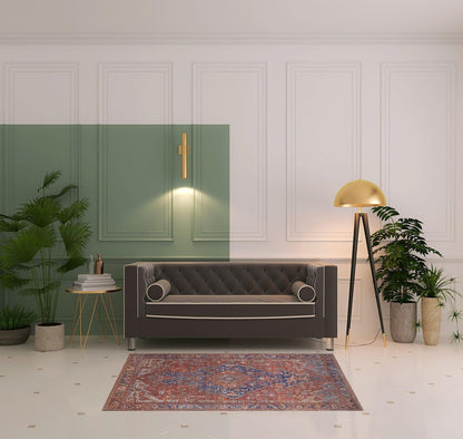 4' X 6' Red Tan And Blue Floral Power Loom Area Rug