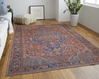 4' X 6' Red Tan And Blue Floral Power Loom Area Rug