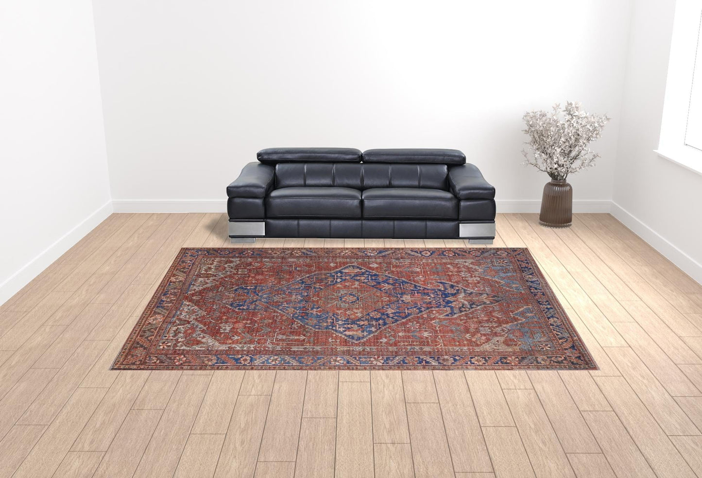 4' X 6' Red Tan And Blue Floral Power Loom Area Rug