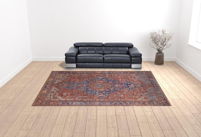 4' X 6' Red Tan And Blue Floral Power Loom Area Rug