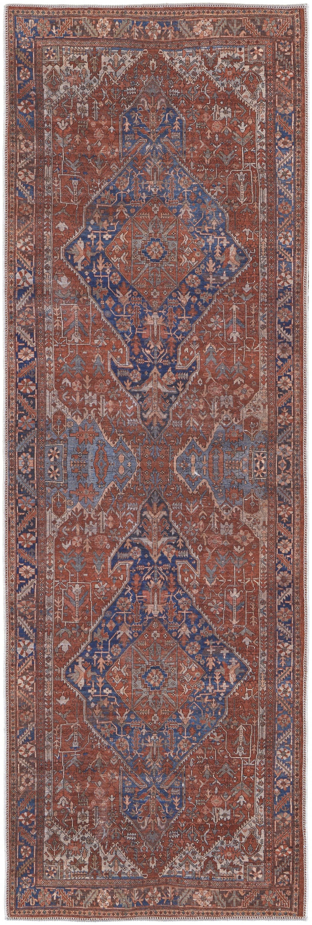 4' X 6' Red Tan And Blue Floral Power Loom Area Rug