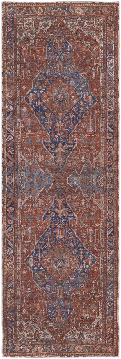4' X 6' Red Tan And Blue Floral Power Loom Area Rug