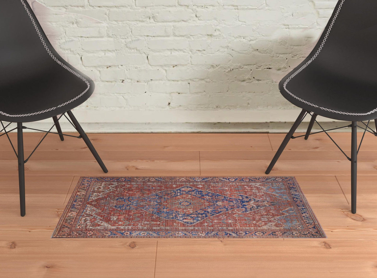 4' X 6' Red Tan And Blue Floral Power Loom Area Rug
