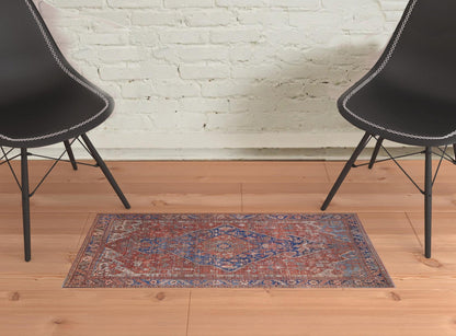 4' X 6' Red Tan And Blue Floral Power Loom Area Rug