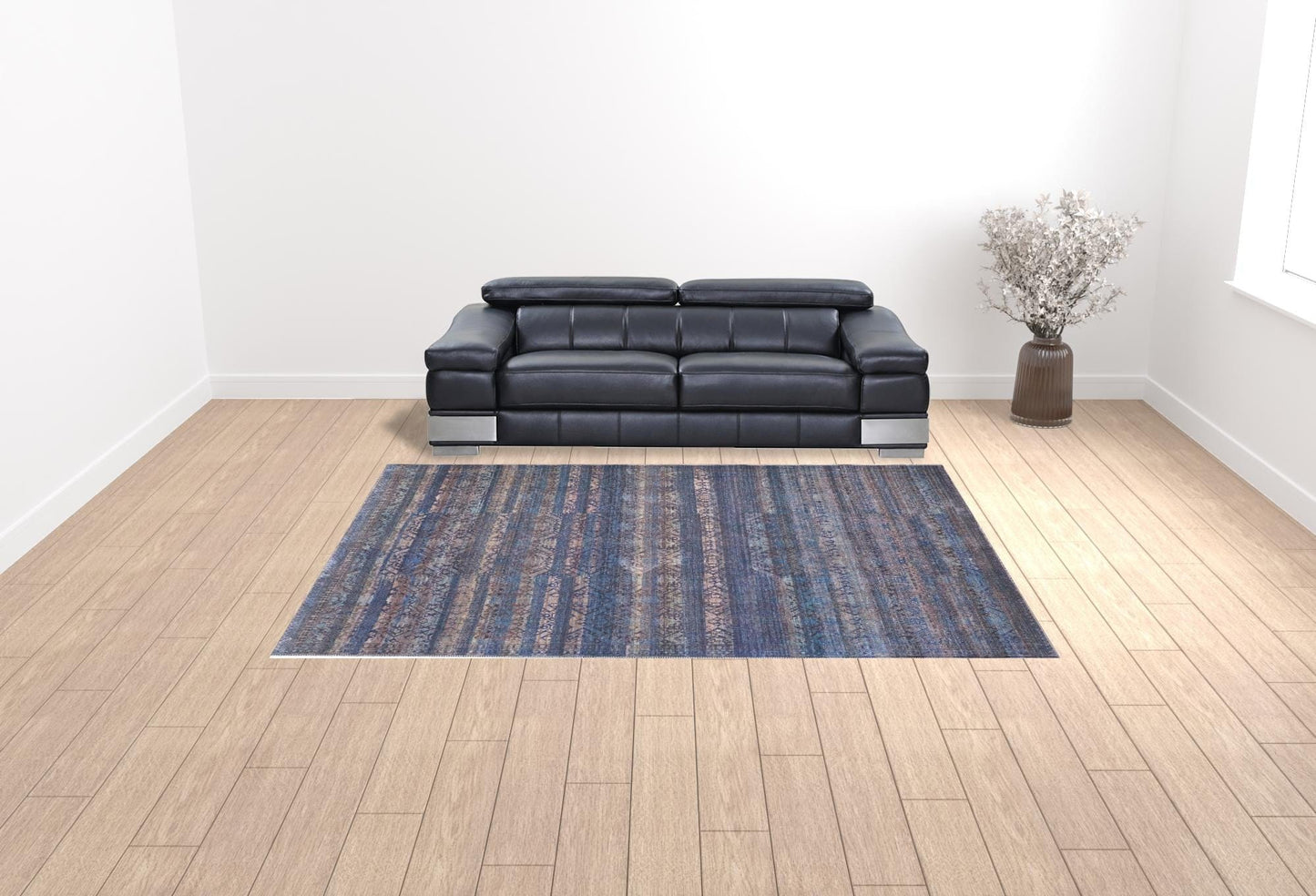 4' X 6' Blue Purple And Brown Floral Power Loom Area Rug