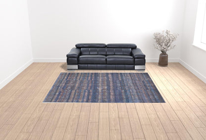 4' X 6' Blue Purple And Brown Floral Power Loom Area Rug