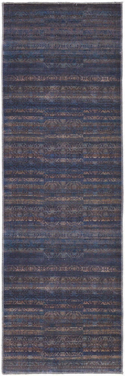 4' X 6' Blue Purple And Brown Floral Power Loom Area Rug