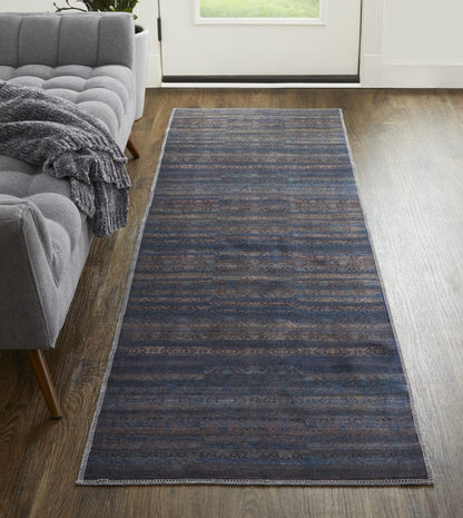 4' X 6' Blue Purple And Brown Floral Power Loom Area Rug