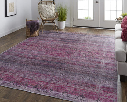 4' X 6' Pink And Purple Floral Power Loom Area Rug