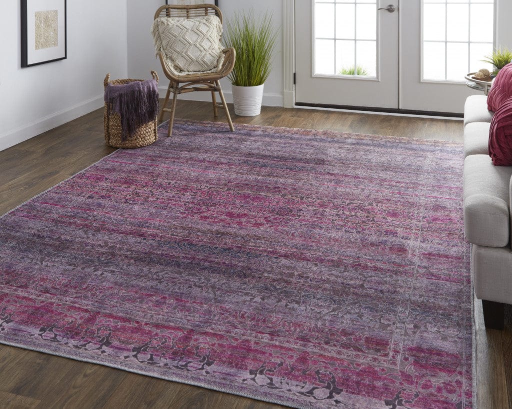 4' X 6' Pink And Purple Floral Power Loom Area Rug