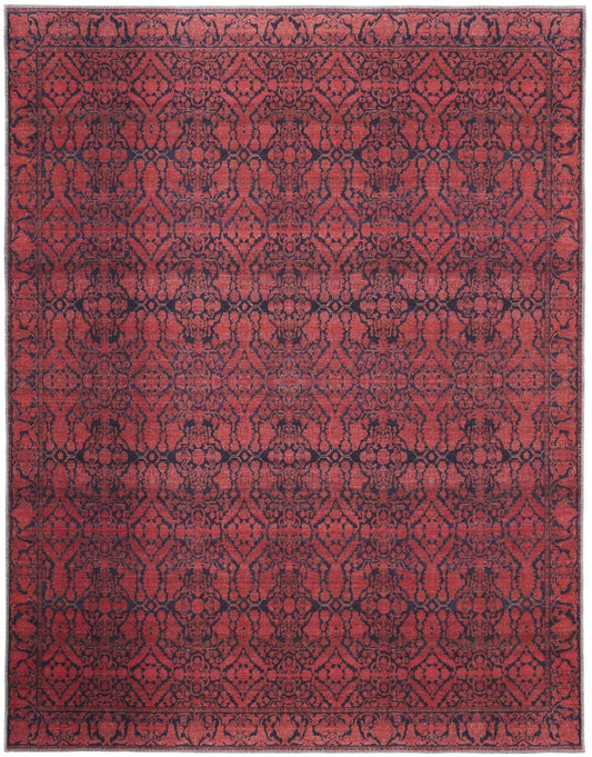 4' X 6' Red And Black Floral Power Loom Area Rug