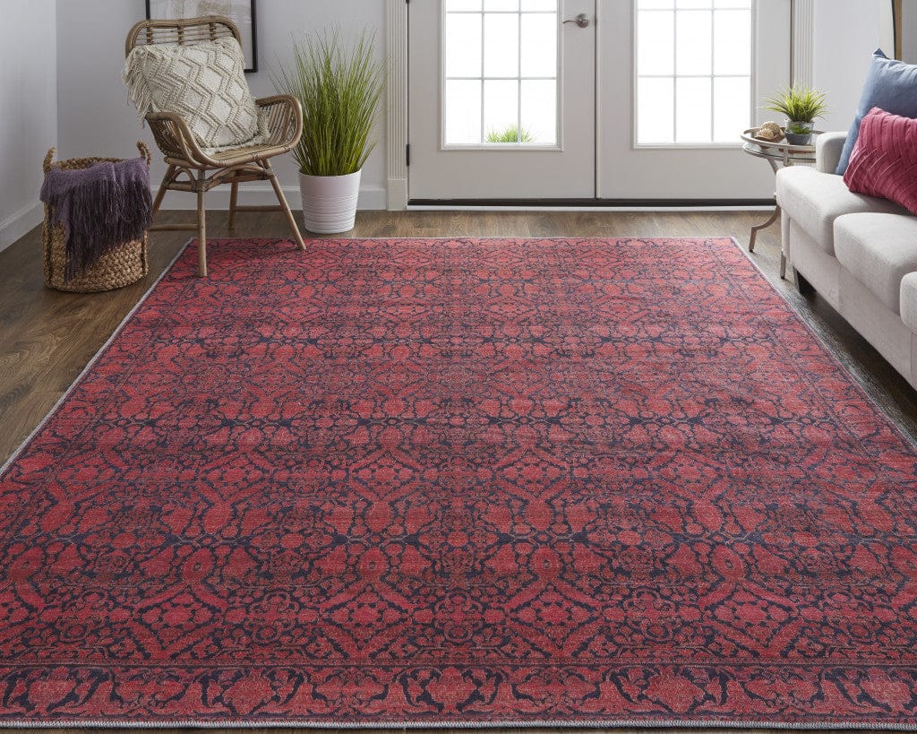 4' X 6' Red And Black Floral Power Loom Area Rug