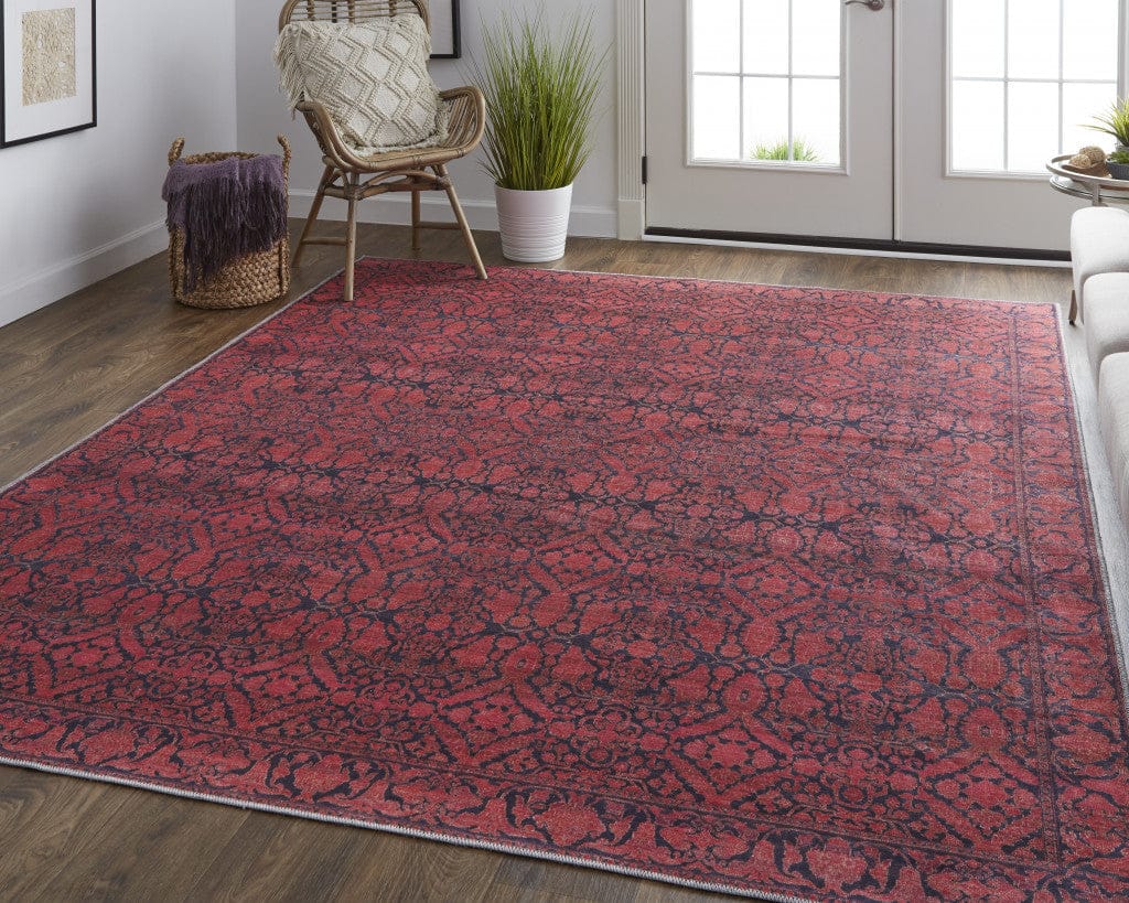 4' X 6' Red And Black Floral Power Loom Area Rug