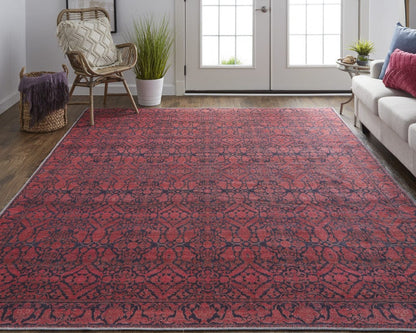4' X 6' Red And Black Floral Power Loom Area Rug